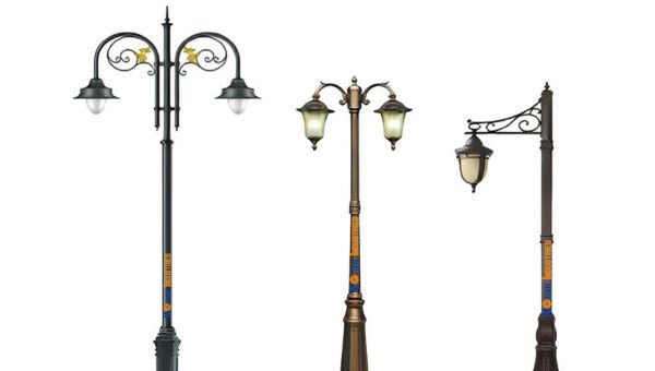 Decorative light poles for public spaces